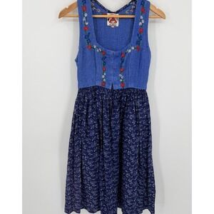VTG 1950s Lanz German Bavarian Oktoberfest Embroidered Blue Sz 44 Dirndl Dress